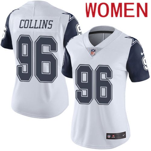Women Dallas Cowboys #96 Maliek Collins Nike White Rush Limited NFL Jersey->women nfl jersey->Women Jersey